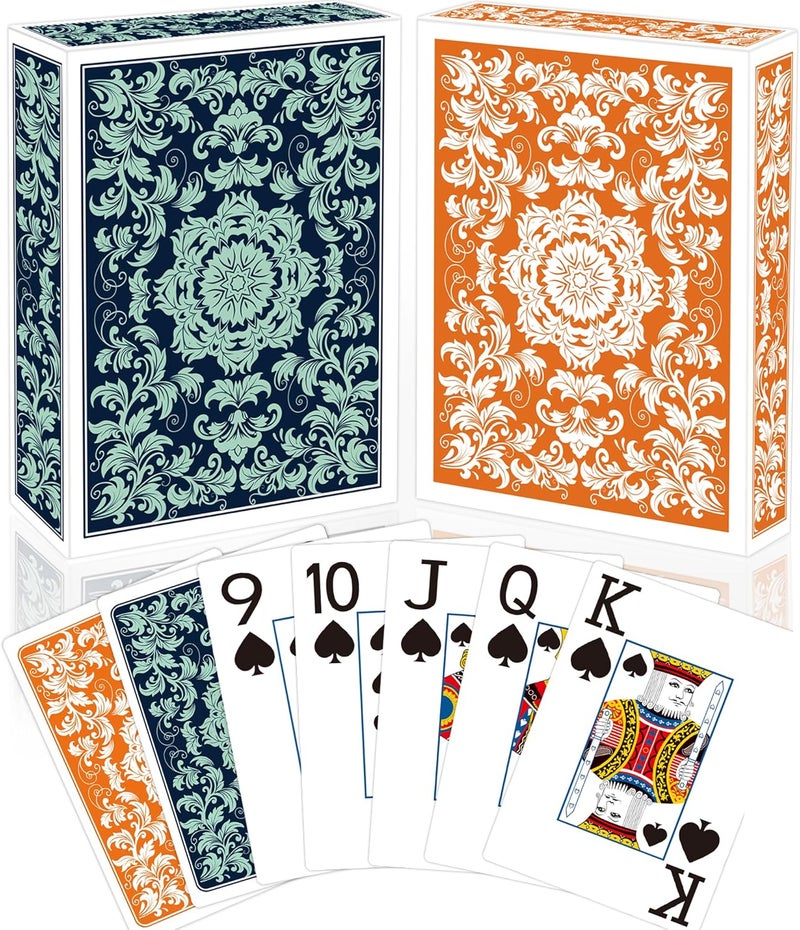 Metsyth Playing Cards,Deck of Cards,Playing Card 2 Pack,Poker Cards Set,Jumbo Large Print Playing Cards for Adults Seniors,Card Games for Family Game Night Party (Green and Orange) - Image 1
